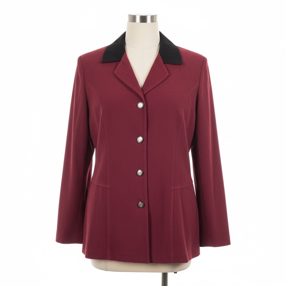 Helene Blake Blazer L Red Black Jacket Microfiber Vintage 90s Western Yuppie Mod